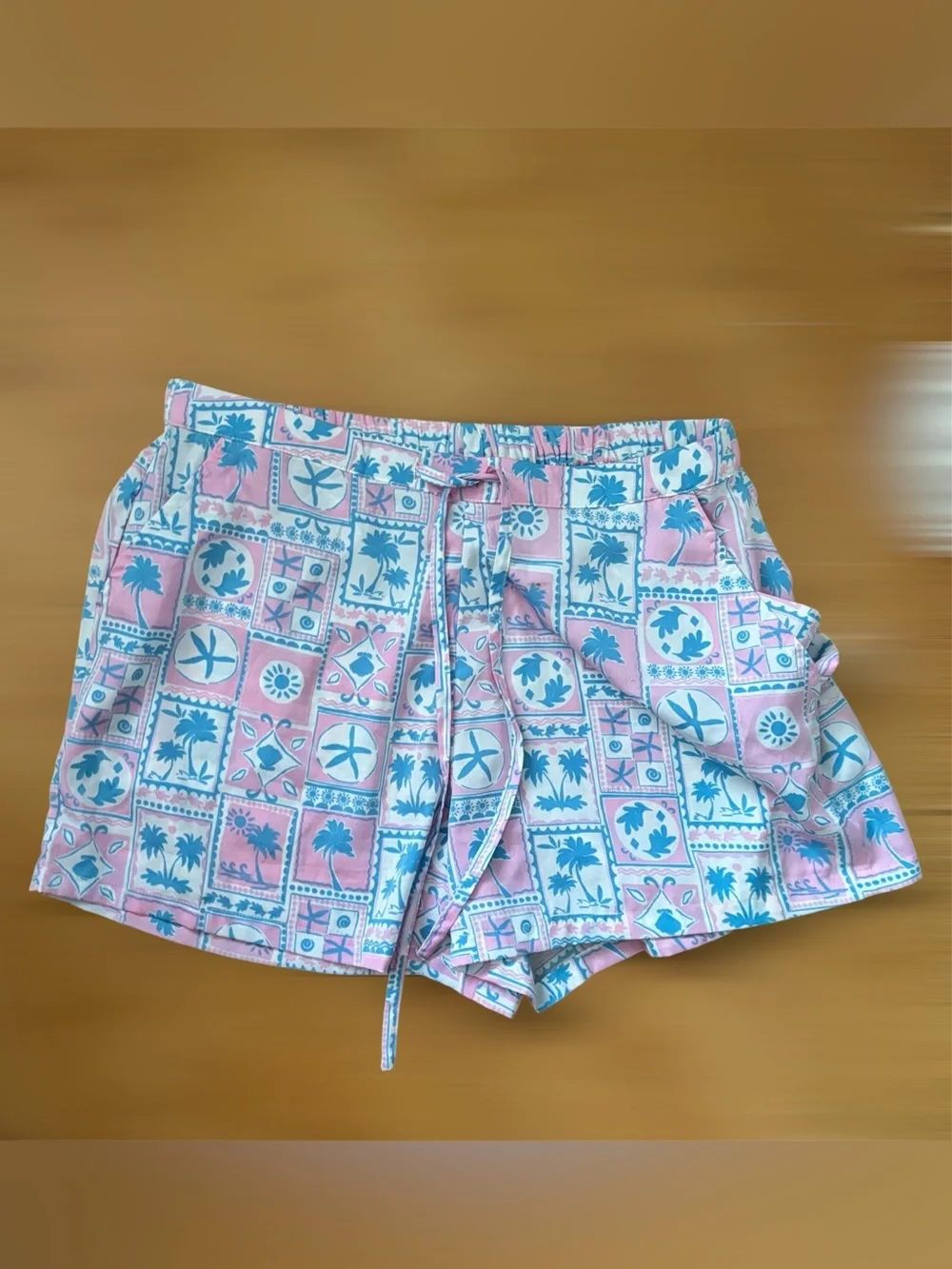 Sigrid Olsen Pink and Teal Tropical Patchwork Pajama Shorts Set Medium